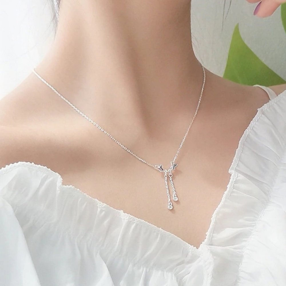925 Sterling Silver Diamond Butterfly Necklace Z